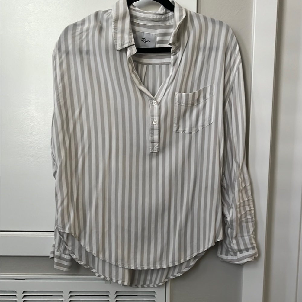 Rails Gray and White Striped Blouse